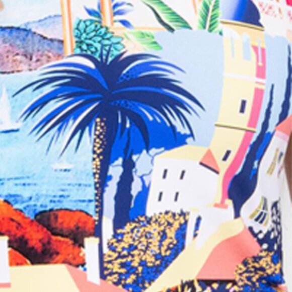 Johnny Was Cannes Drawstring Surf Shirt Short Swim Rash Guard White Blue Top NEW - Picture 5 of 8